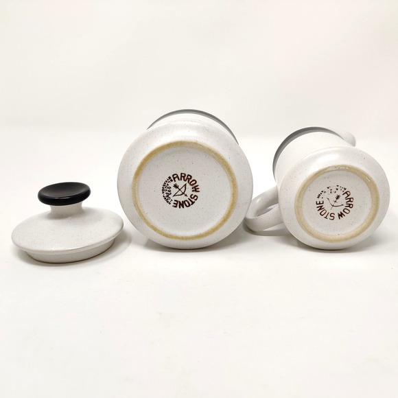 Arrow Stone Black Foot Sugar Bowl and Creamer MCM Stoneware Kasuga Japan 693 - Picture 8 of 16